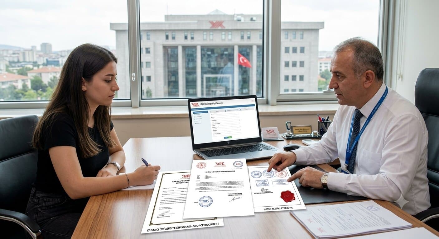 YÖK diploma denkliği için noter onaylı tercüme ve belge doğrulama süreci.